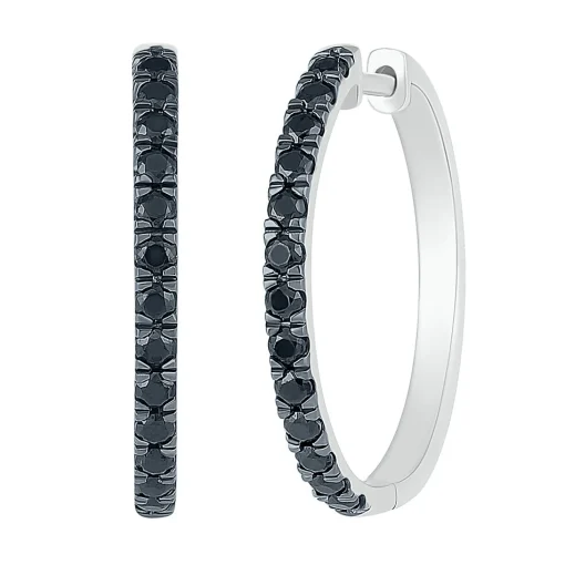 Black Diamond Hoop Earrings In Sterling Silver (1/2 Ct. Tw.)