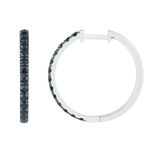 Black Diamond Hoop Earrings In Sterling Silver (1/2 Ct. Tw.)