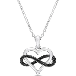 Black Diamond Infinity Heart Pendant In Sterling Silver (1/7 Ct. Tw.)