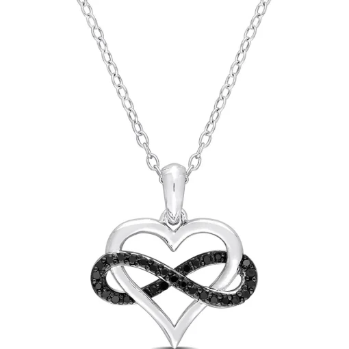 Black Diamond Infinity Heart Pendant In Sterling Silver (1/7 Ct. Tw.)