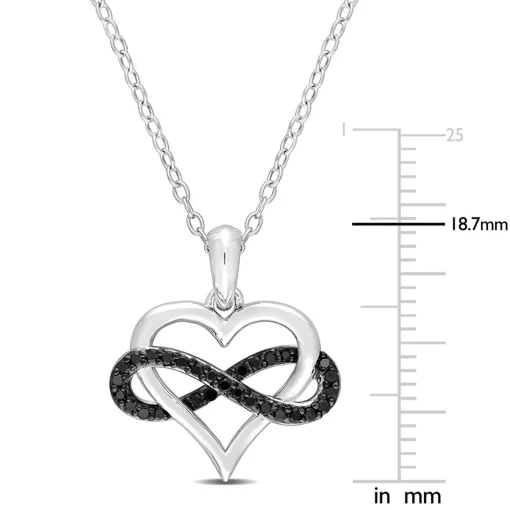 Black Diamond Infinity Heart Pendant In Sterling Silver (1/7 Ct. Tw.)