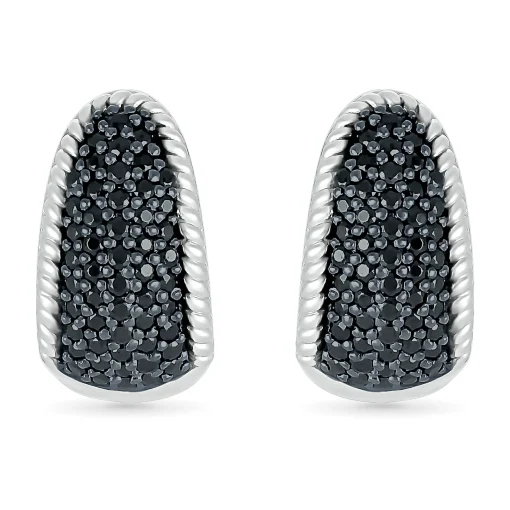 Black Diamond Wedge Hoop Earrings In Sterling Silver (1/2 Ct. Tw.)