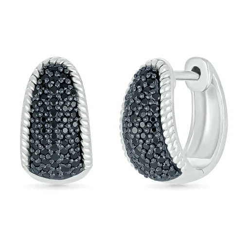 Black Diamond Wedge Hoop Earrings In Sterling Silver (1/2 Ct. Tw.)