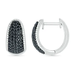 Black Diamond Wedge Hoop Earrings In Sterling Silver (1/2 Ct. Tw.)