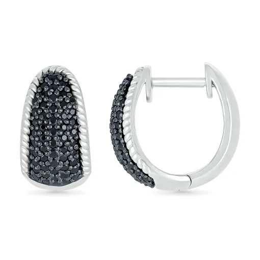 Black Diamond Wedge Hoop Earrings In Sterling Silver (1/2 Ct. Tw.)