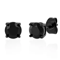 Black Spinel Stud Earrings In Black Stainless Steel