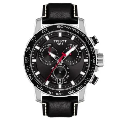 Black Supersport Chrono Men's Watch With Black Leather Bracelet In Stainless Steel