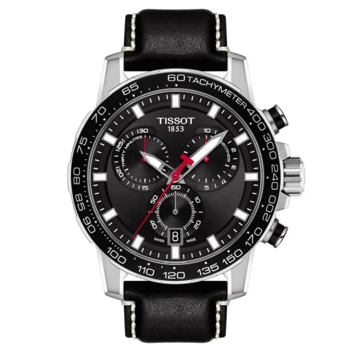 Black Supersport Chrono Men's Watch With Black Leather Bracelet In Stainless Steel