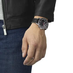 Black Supersport Chrono Men's Watch With Black Leather Bracelet In Stainless Steel