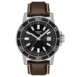 Black Supersport Gent Men's Watch With Brown Leather Bracelet In Stainless Steel