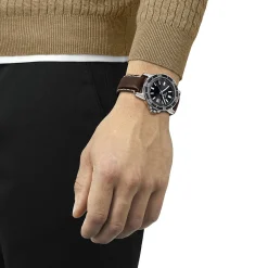 Black Supersport Gent Men's Watch With Brown Leather Bracelet In Stainless Steel