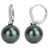 Black Tahitian Pearl & 1/8 Ct. Tw. Diamond Earrings In 10K White Gold