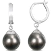 Black Tahitian Pearl Drop Earrings In 14K White Gold