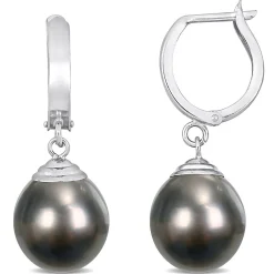Black Tahitian Pearl Drop Earrings In 14K White Gold