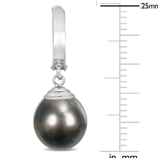 Black Tahitian Pearl Drop Earrings In 14K White Gold