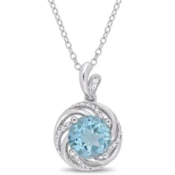 Blue & White Topaz & Diamond Necklace In Sterling Silver