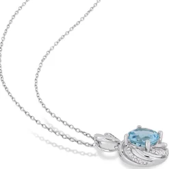 Blue & White Topaz & Diamond Necklace In Sterling Silver