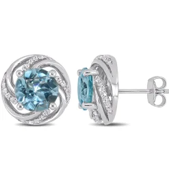 Blue & White Topaz Earrings In Sterling Silver