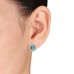 Blue & White Topaz Earrings In Sterling Silver