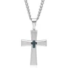 Blue Diamond Accent Cross Pendant In Stainless Steel