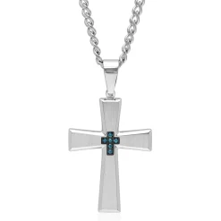 Blue Diamond Accent Cross Pendant In Stainless Steel