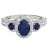 Blue Sapphire & 1/2 Ct. Tw. Diamond Three-Stone Ring In 14K White Gold