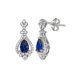 Blue Sapphire & 1/3 Ct. Tw. Diamond Earrings In 10K White Gold