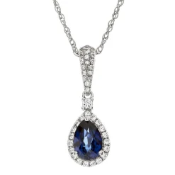 Blue Sapphire & 1/5 Ct. Tw. Diamond Pendant In 10K White Gold