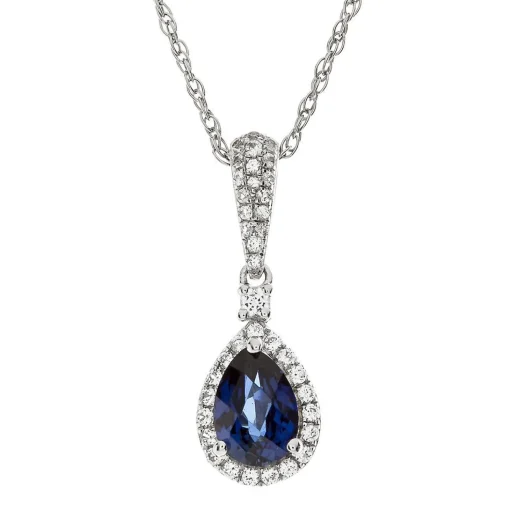 Blue Sapphire & 1/5 Ct. Tw. Diamond Pendant In 10K White Gold