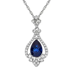 Blue Sapphire & 1/5 Ct. Tw. Diamond Pendant In 10K White Gold