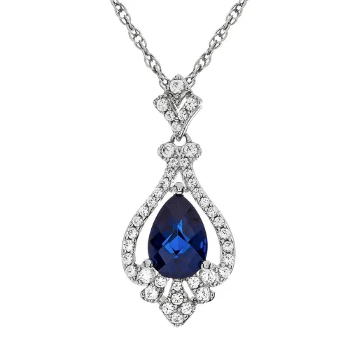 Blue Sapphire & 1/5 Ct. Tw. Diamond Pendant In 10K White Gold