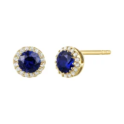 Blue Sapphire & Diamond Accent Stud Earrings In 14K Yellow Gold