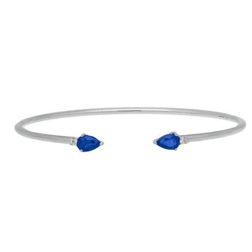 Blue Sapphire & Diamond Cuff Bracelet In 10K White Gold