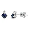 Blue Sapphire & Diamond Earrings In 10K White Gold