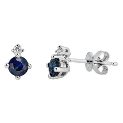 Blue Sapphire & Diamond Earrings In 10K White Gold