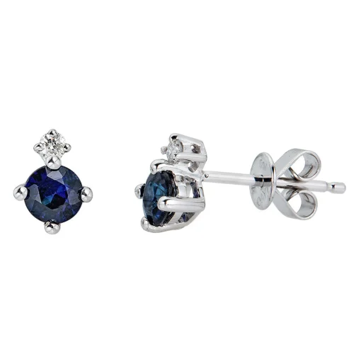 Blue Sapphire & Diamond Earrings In 10K White Gold