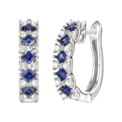Blue Sapphire & Diamond Hoop Earrings In 10K White Gold (1/3 Ct. Tw.)