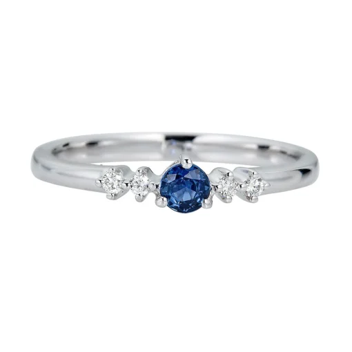 Blue Sapphire & Diamond Ring In 10K White Gold