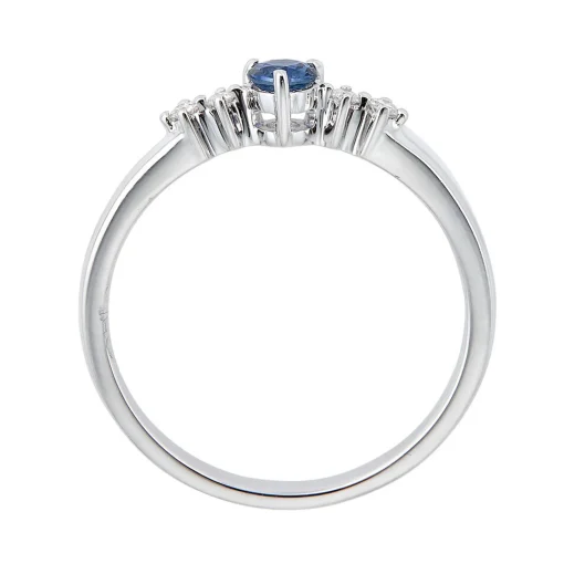 Blue Sapphire & Diamond Ring In 10K White Gold