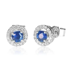 Blue Sapphire & Diamond Stud Earring In 10K White Gold (1/8 Ct. Tw.)