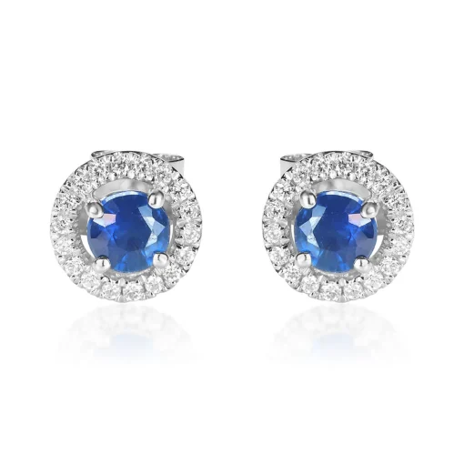 Blue Sapphire & Diamond Stud Earring In 10K White Gold (1/8 Ct. Tw.)