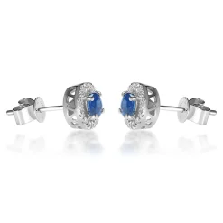 Blue Sapphire & Diamond Stud Earring In 10K White Gold (1/8 Ct. Tw.)