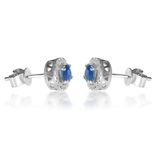 Blue Sapphire & Diamond Stud Earring In 10K White Gold (1/8 Ct. Tw.)