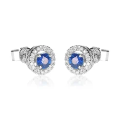 Blue Sapphire & Diamond Stud Earring In 10K White Gold (1/8 Ct. Tw.)