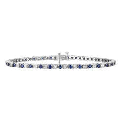 Blue Sapphire & Diamond Tennis Bracelet In 10K White Gold (1/7 Ct. Tw.)
