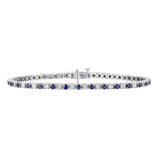 Blue Sapphire & Diamond Tennis Bracelet In 10K White Gold (1/7 Ct. Tw.)