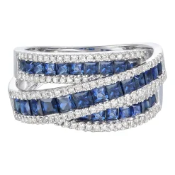 Blue Sapphire And Diamond Wrap Band In 10K White Gold (1/2 Ct. Tw.)