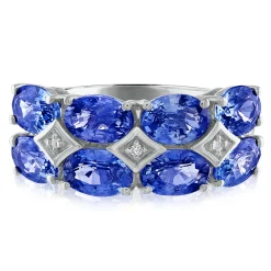 Blue Sapphire And Diamond Accent Ring In 18K White Gold