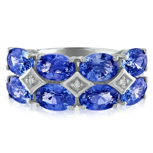 Blue Sapphire And Diamond Accent Ring In 18K White Gold
