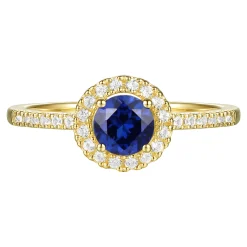 Blue Sapphire And Diamond Ring In 10K Yellow Gold (1/5 Ct. Tw.)